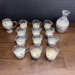 Antique Silver-plated Japan Windsor Series Tea cups decanter‎ glass (circa 1967)